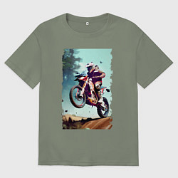 Футболка оверсайз женская Мотокросс - экстрим, цвет: авокадо