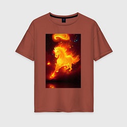 Женская футболка оверсайз Скачущий огненный конь