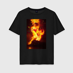Женская футболка оверсайз Фантастический огненный конь