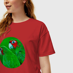 Футболка оверсайз женская Два зелёных попугая, цвет: красный — фото 2