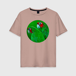 Женская футболка оверсайз Два зелёных попугая