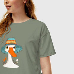 Футболка оверсайз женская Гусь в шляпе, цвет: авокадо — фото 2