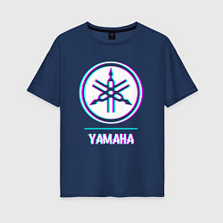 Женская футболка оверсайз Значок Yamaha в стиле glitch