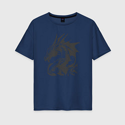 Футболка оверсайз женская Скандинавский дракон викингов, цвет: тёмно-синий