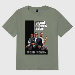 Футболка оверсайз женская Майкл, Франклин, Тревор из GTA, цвет: авокадо