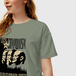 Футболка оверсайз женская Ленин, Маркс и Энгельс, цвет: авокадо — фото 2