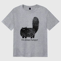 Женская футболка оверсайз Кот, который всегда голодный - мем