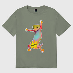 Женская футболка оверсайз Веселая ящерица цензура