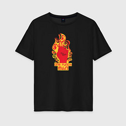 Женская футболка оверсайз Ванпанчмен кулак и огонь