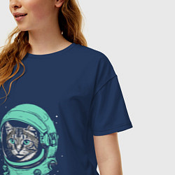 Футболка оверсайз женская Котик астронавт, цвет: тёмно-синий — фото 2