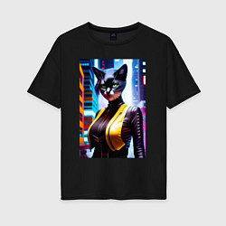 Женская футболка оверсайз Модная кошечка в Нью-Йорке