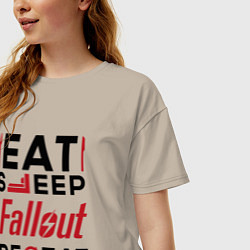 Футболка оверсайз женская Надпись: eat sleep Fallout repeat, цвет: миндальный — фото 2