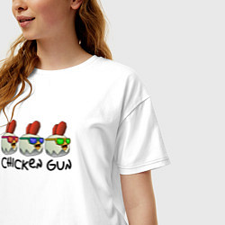 Футболка оверсайз женская Chicken gun - три курочки, цвет: белый — фото 2