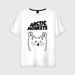 Футболка оверсайз женская Arctic Monkeys - rock cat, цвет: белый