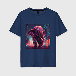 Женская футболка оверсайз Кибер-слон в свете неона