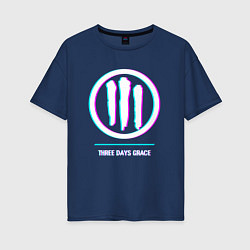 Футболка оверсайз женская Three Days Grace glitch rock, цвет: тёмно-синий