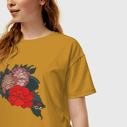 Футболка оверсайз женская Цветы Irezumi, цвет: горчичный — фото 2