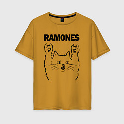 Футболка оверсайз женская Ramones - rock cat, цвет: горчичный