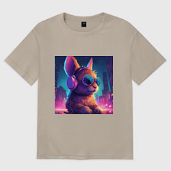 Футболка оверсайз женская Пушистый заяц в очках и наушниках, цвет: миндальный