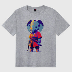 Футболка оверсайз женская Слонёнок самурай - нейросеть, цвет: меланж