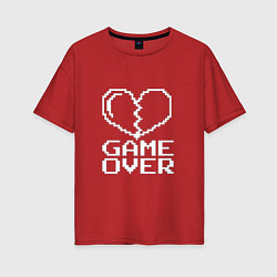 Футболка оверсайз женская Пиксельное сердечко Game over, цвет: красный