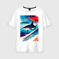 Женская футболка оверсайз Shark - watercolor - art
