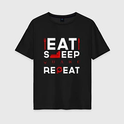 Футболка оверсайз женская Надпись eat sleep Quake repeat, цвет: черный