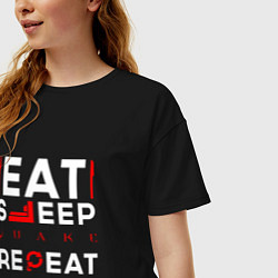 Футболка оверсайз женская Надпись eat sleep Quake repeat, цвет: черный — фото 2