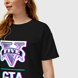 Футболка оверсайз женская GTA в стиле glitch и баги графики, цвет: черный — фото 2