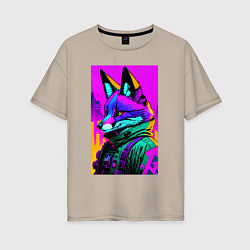 Женская футболка оверсайз Cool fox - cyberpunk - neural network