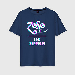 Женская футболка оверсайз Led Zeppelin glitch rock