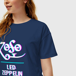 Футболка оверсайз женская Led Zeppelin glitch rock, цвет: тёмно-синий — фото 2