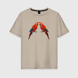 Женская футболка оверсайз Пара красных попугаев