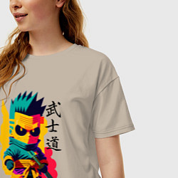 Футболка оверсайз женская Bart Simpson - samurai - bushido, цвет: миндальный — фото 2