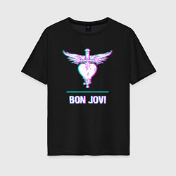 Женская футболка оверсайз Bon Jovi glitch rock