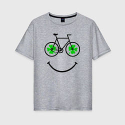 Женская футболка оверсайз Клевер четырехлистный на колесах велосипеда