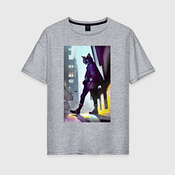Женская футболка оверсайз Чёрный котяра на своём районе - Бронкс