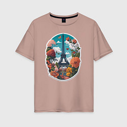 Женская футболка оверсайз Эйфелева башня в цветах