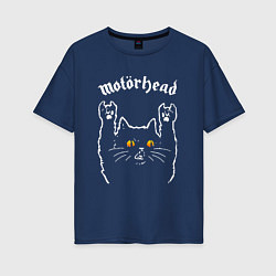 Футболка оверсайз женская Motorhead rock cat, цвет: тёмно-синий