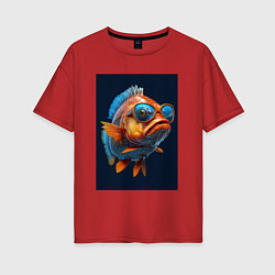 Футболка оверсайз женская Рыба карп в солнечных очках, цвет: красный