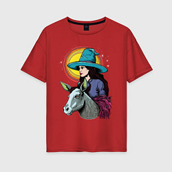 Женская футболка оверсайз Ведьма и осел comic style