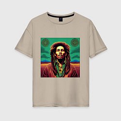Футболка оверсайз женская Digital Art Bob Marley in the field, цвет: миндальный