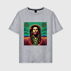 Футболка оверсайз женская Digital Art Bob Marley in the field, цвет: меланж