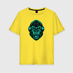 Женская футболка оверсайз Крутая горилла в наушниках