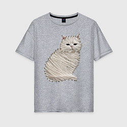 Футболка оверсайз женская Вышивка Кот, цвет: меланж