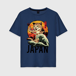 Футболка оверсайз женская Japan sushi cat, цвет: тёмно-синий