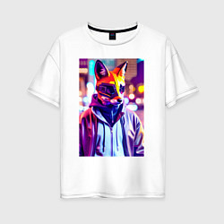 Женская футболка оверсайз Cyber fox - neon - city