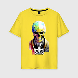 Футболка оверсайз женская Skull - cyberpunk - watercolor, цвет: желтый