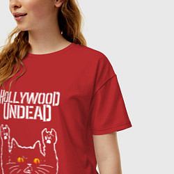 Футболка оверсайз женская Hollywood Undead rock cat, цвет: красный — фото 2