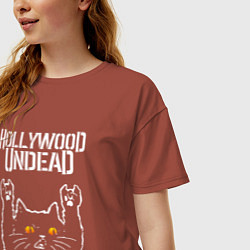Футболка оверсайз женская Hollywood Undead rock cat, цвет: кирпичный — фото 2